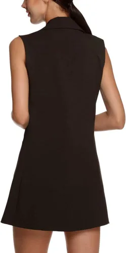Vista 3 de chouyatou Chaleco largo sin mangas con cuello de solapa para mujer, estilo casual, con parte delantera abierta