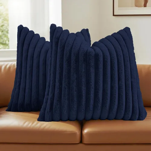 Vista 66 de FUTEI Pack of 2 Faux Fur Throw Pillow Covers 20x20 Inch, Navy Blue Azul marino