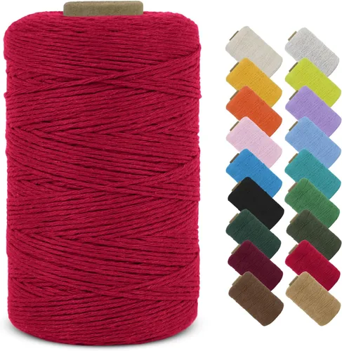 Vista 11 de Cuerda de macramé de algodón natural de 0.039 in x 426 yardas, cuerda de colores para manualidades, fabricación de joyas, colgar en la pared Verde