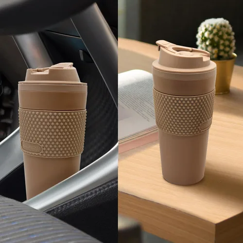 Vista 8 de Juego de Vasos Térmicos para Café de 16 onzas, Paquete de 2, Fabricado con Posos de Café Reales, Pared Doble Desmontable y Aislante, Listo
