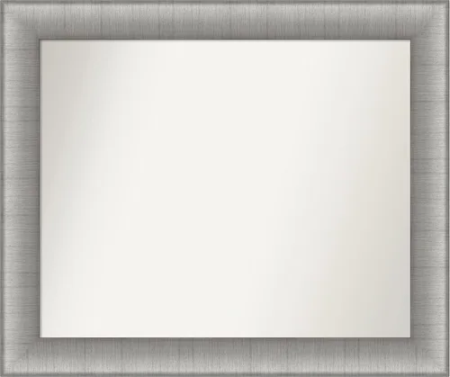 Vista 439 de Amanti Art Espejo de baño plateado para sobre el fregadero, 28 x 37 pulgadas, elegante espejo rectangular de peltre cepillado, marco de madera