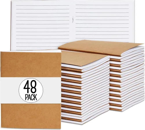 Vista 9 de Cuadernos pequeños a rayas a granel, cubierta de papel kraft negro, paquete de 48 mini diarios de composición de 4.25 x 5.5 pulgadas para niños