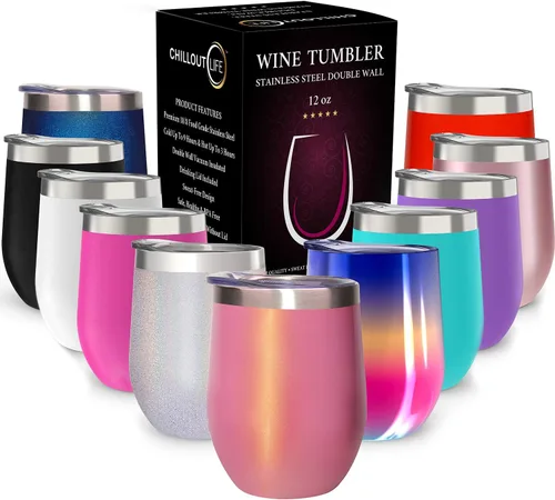 Vista 15 de CHILLOUT LIFE - Vaso de acero inoxidable de 12 onzas con tapa y caja de regalo, diseño de viaje con recubrimiento en polvo, aislamiento al vacío