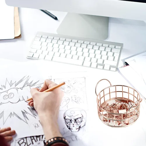 Vista 6 de Soporte de clip para carpeta de oro rosa, accesorios de escritorio de malla, dispensador de metal para escritorio, organizador de cajones