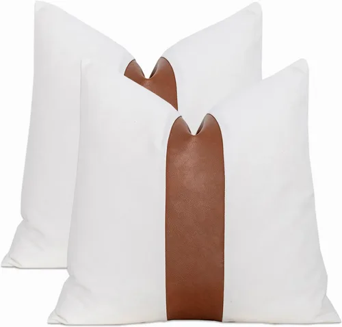 Vista 18 de Juego de 2 fundas de almohada negras y marrones de 18 x 18 pulgadas, fundas de almohadas modernas con rayas estilo granja para sofá, sala de estar