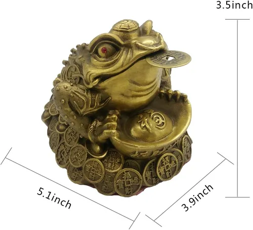Vista 2 de Feng Shui latón dinero rana estatua riqueza sapo esculturas hecho a mano decoración del hogar atrae riqueza regalo BS032