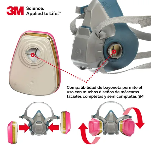 Vista 4 de 3M Cartucho/filtro respirador P100 60926, 1 par, NIOSH, ayuda a proteger contra vapores orgánicos, gases ácidos, amoniaco metilamina, formaldehído