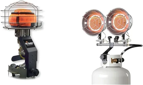 Vista 11 de Mr. Heater Paquete de Calentador de Propano Tank Top de 45,000 BTU 540° con Calentador de Propano Little Buddy de 3,800 BTU Seguro para Interiores