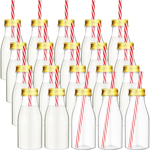 Vista 8 de Yinkin - Juego de 20 botellas de leche de plástico con tapas para pajitas multicolor/fantasía (Pastel Color)