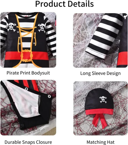 Vista 4 de Ropa de Halloween para bebés recién nacidos, body de manga larga con sombrero