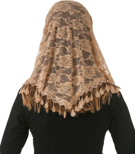 Vista 4 de PAMOR Mass Veil Triangle Mantilla Cathedral Head Cover Chapel Velo Encaje Chal Bufanda Latina