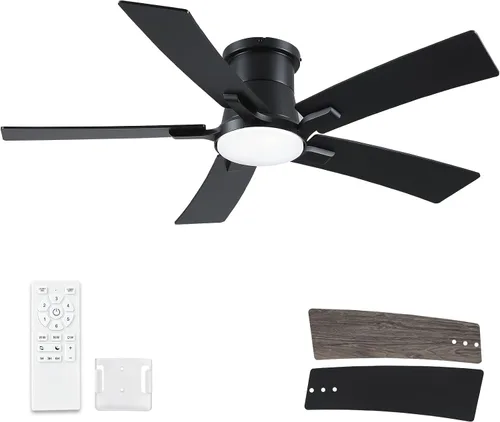 Vista 18 de Ventiladores de techo de 42 pulgadas con luces y control remoto, ventilador de techo negro de montaje empotrado para dormitorio, sala de estar
