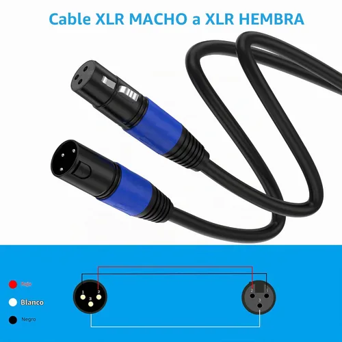 Vista 6 de Paquete de 2 cables XLR de 3.3 pies, cable de micrófono equilibrado de alta calidad con cable XLR de 3 pines macho a hembra, negro, cobre puro