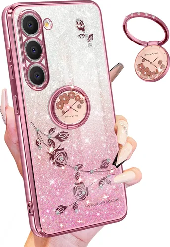Vista 15 de Funda 3 en 1 para teléfono Samsung Galaxy A03S con purpurina brillante para mujeres y niñas, cubierta brillante con bonito diseño floral de flores