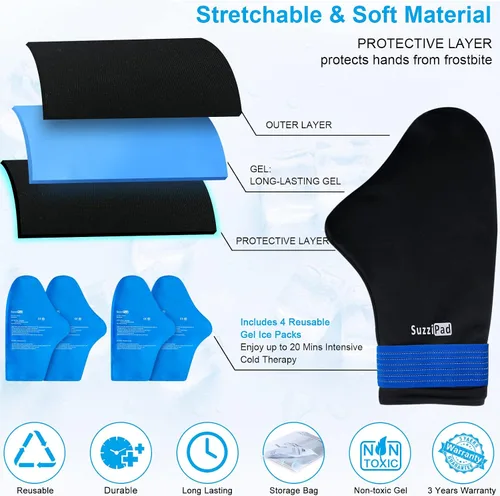 Vista 3 de SuzziPad Calcetines de terapia de frío y guantes fríos de bolsa de hielo para quimioterapia neuropatía, paquete de cuidado de quimioterapia