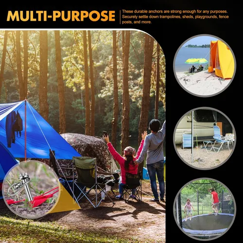 Vista 7 de Hiboom 4 anclajes de tierra con mango en T, llave hexagonal para cama elástica, kit de tornillos de anclaje de tierra, accesorios inflables