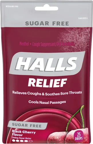 Vista 2 de Halls, Gotas para la tos sin azúcar, cereza negra, 25