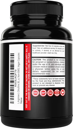 Vista 3 de L Arginine L Citrulina Suplemento 3000 mg (240 cápsulas) Pastillas de óxido nítrico para hombres – Resistencia, aguante, rendimiento