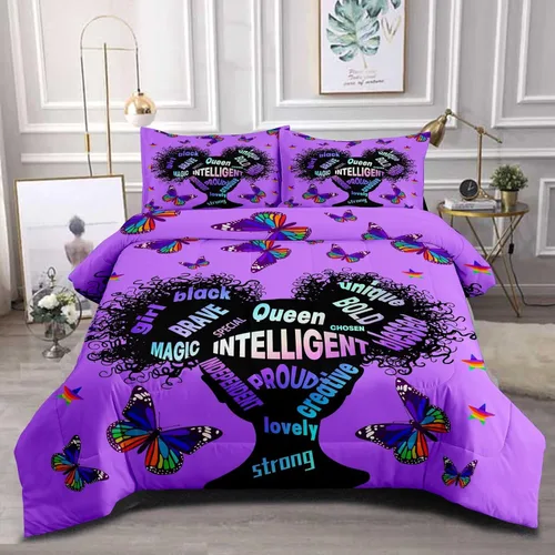 Vista 9 de Juego de edredón de niña negra tamaño individual para niños, juegos de ropa de cama mágica de niña negra, juego de edredón de princesa melanina