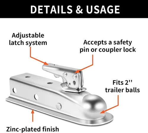 Vista 3 de Acoplador Recto de Lengua de Remolque para Bola de 2", Acoplador de Remolque de Ancho de Canal de 2", 3,500LBS