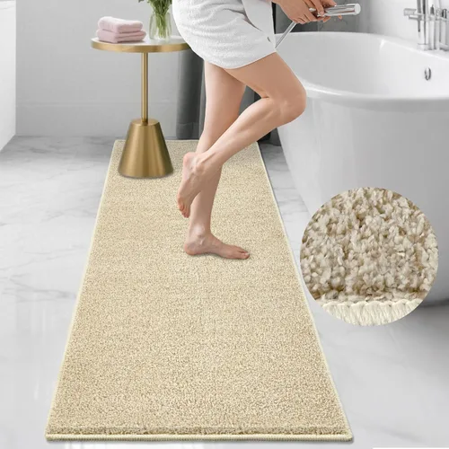 Vista 9 de HDFK Alfombra de baño antideslizante de 24 x 16 pulgadas, 2 tonos, felpilla suave, con respaldo de TPR Absorbencia sólida negro blanco Alfombra