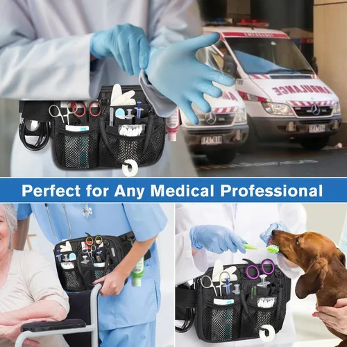 Vista 6 de Riñonera de Enfermera SITHON con Soporte para Cinta, Bolsa Organizadora de Cinturón con Múltiples Compartimentos para Equipo Médico, Bolsa Negro
