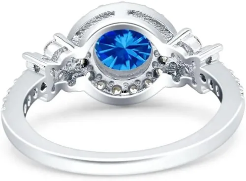 Vista 3 de Kaius Jewels - Anillo de promesa de plata de ley 925 con topacio azul suizo natural, talla redonda