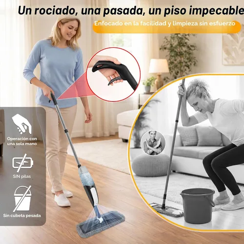 Vista 6 de Trapeador de pulverización para limpieza de suelos: fregona húmeda y seca de microfibra para azulejos laminados de madera dura, vinilo de madera