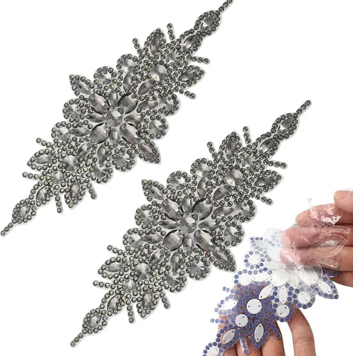 Vista 8 de PEARLY JUN 1 pieza de apliques de diamantes de imitación negros autoadhesivos, parches de cristal con adhesión térmica para ropa, adornos