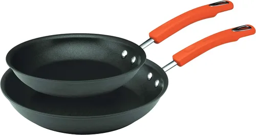 Vista 14 de Rachael Ray Brights - Sartén antiadherente anodizada dura, sartén anodizada dura, 8.5 pulgadas, gris con asas naranjas