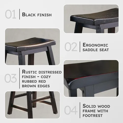 Vista 3 de Lexicon Finnian Saddle - Juego de 2 taburetes de madera maciza, taburetes de cocina para comedor, asientos de silla de mostrador sin brazos, Arena