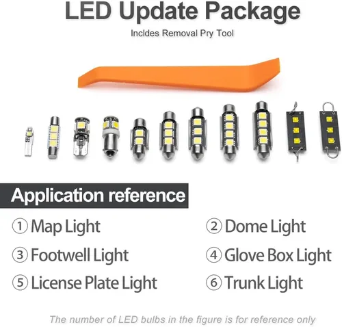 Vista 9 de Kit de 14 bombillas LED blancas para interiores Jee'p Commander 2006 2007 2008 2009 2010 LED Map Dome Footwell Trunk luces de matrícula súper