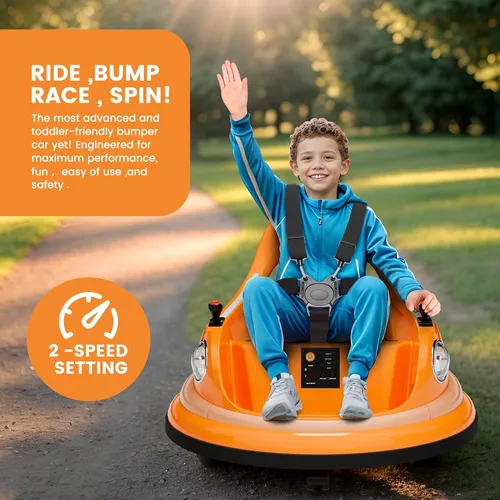 Vista 5 de 12V niños parachoques coche paseo en juguete con control remoto 360 Spin Naranja