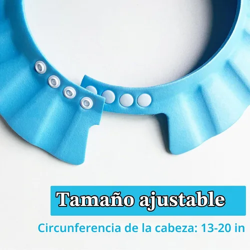 Vista 3 de Gorro de ducha suave y ajustable para bebé - Visera para la cabeza para lavar el cabello, protección para el baño - Gorro de baño para niños Azul