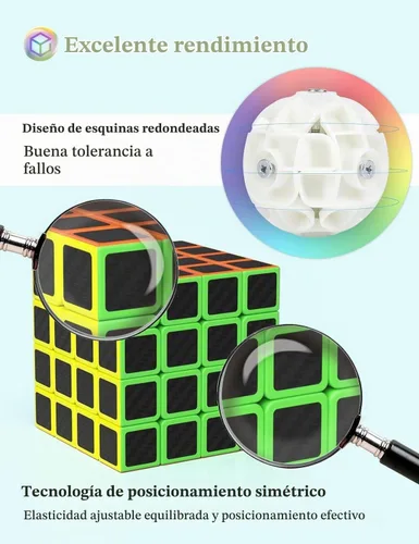 Vista 4 de ROXENDA - Juego de cubos de velocidad – Adhesivo de fibra de carbono, paquete de cubo mágico de 2 x 2, 4 x 4 megaminx, pirámide y cubo giratorio