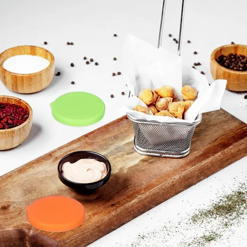 Vista 6 de Tapas de silicona para fundas de almacenamiento de alimentos, paquete de 4 tapas redondas reutilizables de silicona resistentes a derrames