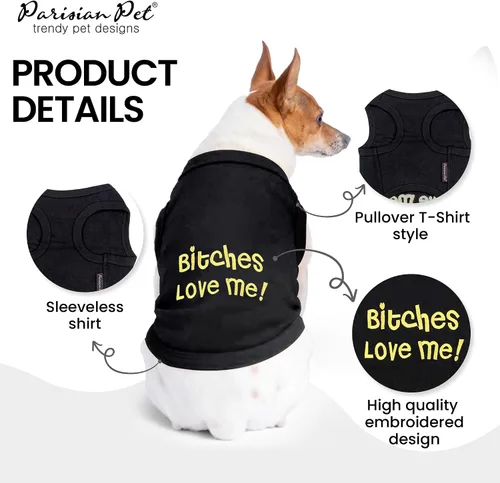 Vista 3 de Parisian Pet Camisa para perros – Camisas para perros pequeños – Ropa negra sin mangas para cachorros – Ropa transpirable para perros – Ropa