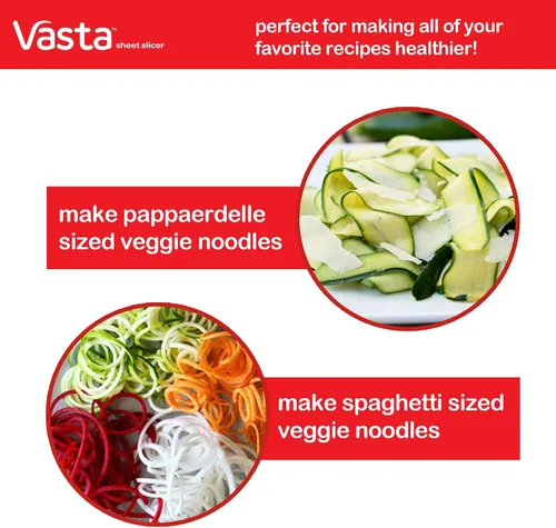 Vista 4 de Vasta - Cortador de verduras y hojas de frutas, cuchillas de acero inoxidable sin BPA, crea espaguetis y pappardelle bajos en carbohidratos, keto