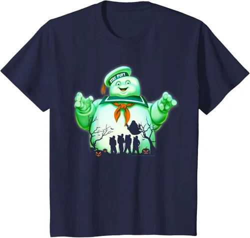 Vista 24 de Ghostbusters Marshmallow Man Group Shot Silhouette Camiseta Negro