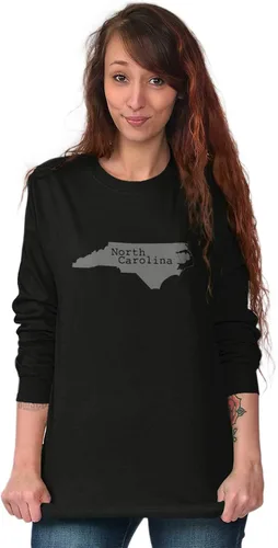 Vista 5 de North Carolina State Map Shape Souvenir NC Camiseta de manga larga para hombres y mujeres