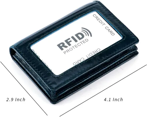 Vista 2 de Billetera de bolsillo frontal plegable para hombre, de piel auténtica, con bloqueo RFID, tarjetero