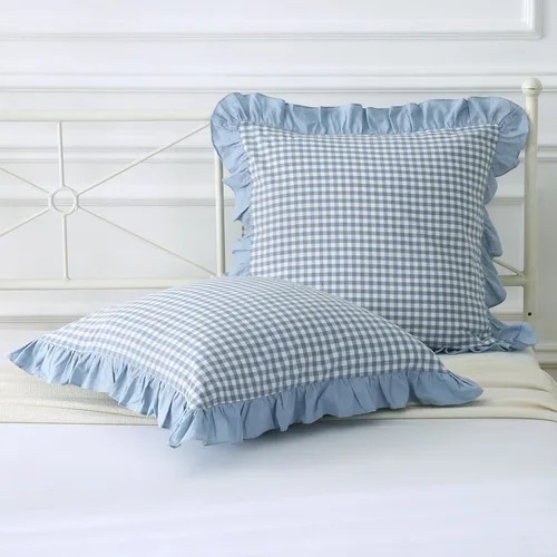 Vista 24 de Mywinlle juego de 2 fundas para cojín con volantes a cuadros negro/blanco, fundas de almohada decorativas de algodón lavado a cuadros estilo granja