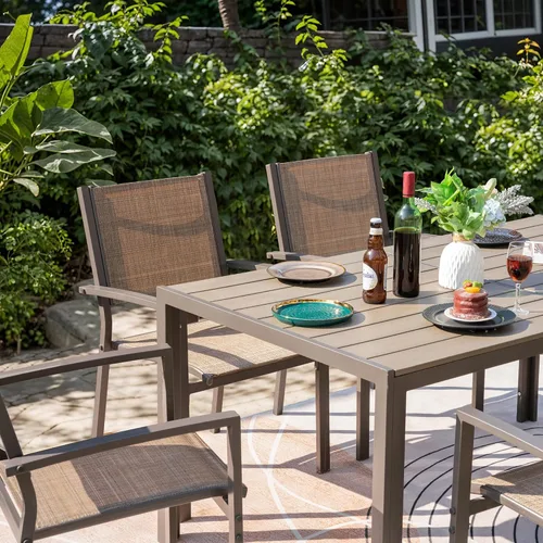 Vista 2 de GUNJI Mesa de comedor rectangular de 59 pulgadas para 6 personas, mesa de comedor de madera con patas de metal para comedor, sala de estar