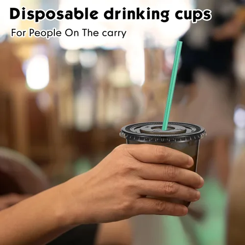Vista 5 de Baderke Juego de 25 vasos de plástico con tapas y pajitas, tazas de plástico desechables para café helado, jugo, batido, cristal para cafeterías