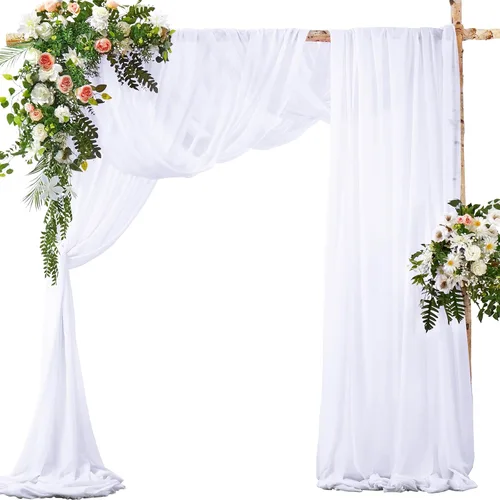 Vista 8 de SiinvdaBZX 2 Paneles Tela Drapeada de Arco de Boda 30" x 240" de Poliéster de Gasa Negra para Múltiples Ocasiones