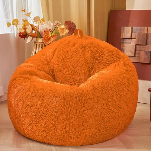 Vista 10 de Fundas para puf de pelo sintético mullido color beige, funda para silla puff de felpa suave color beige para niños y niñas, almacenamiento de puf