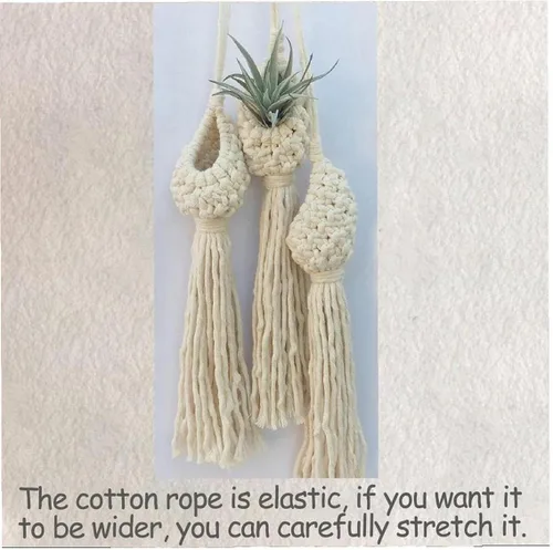 Vista 7 de 2 soportes para plantas de aire de macramé, cordón de algodón, colgador de plantas de aire, mini macetas colgantes para decoración de dormitorio
