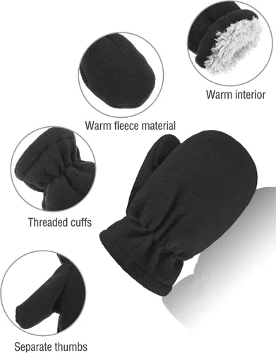 Vista 3 de 3 pares de guantes de forro polar para niños pequeños, guantes cálidos de invierno resistentes al viento, guantes de esquí para niños y niñas