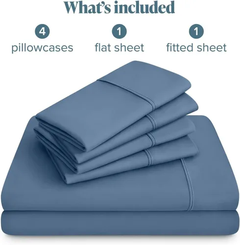 Vista 141 de Bare Home Sheet Set 1800 Ultra-Soft with 2 Pillowcases (Twin XL, Dark Blue)