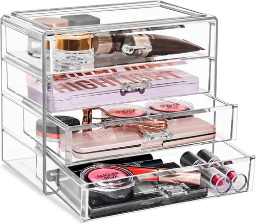Vista 9 de Sorbus Organizador de maquillaje – Organizador de maquillaje acrílico de 4 cajones y almacenamiento para cosméticos, joyas, suministros de belleza